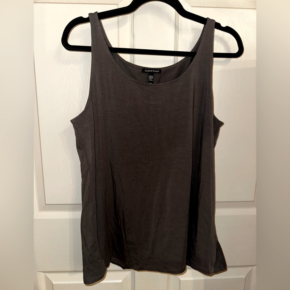 Eileen Fisher Gray Tank Top with Scoop Neckline tencel lyocell summer minimalist